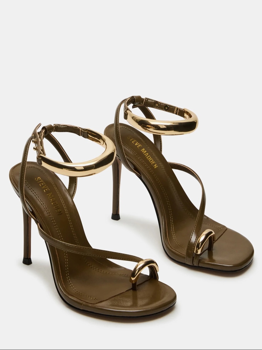 Steve Madden Tia Olive Heeled Sandals with Gold Accents